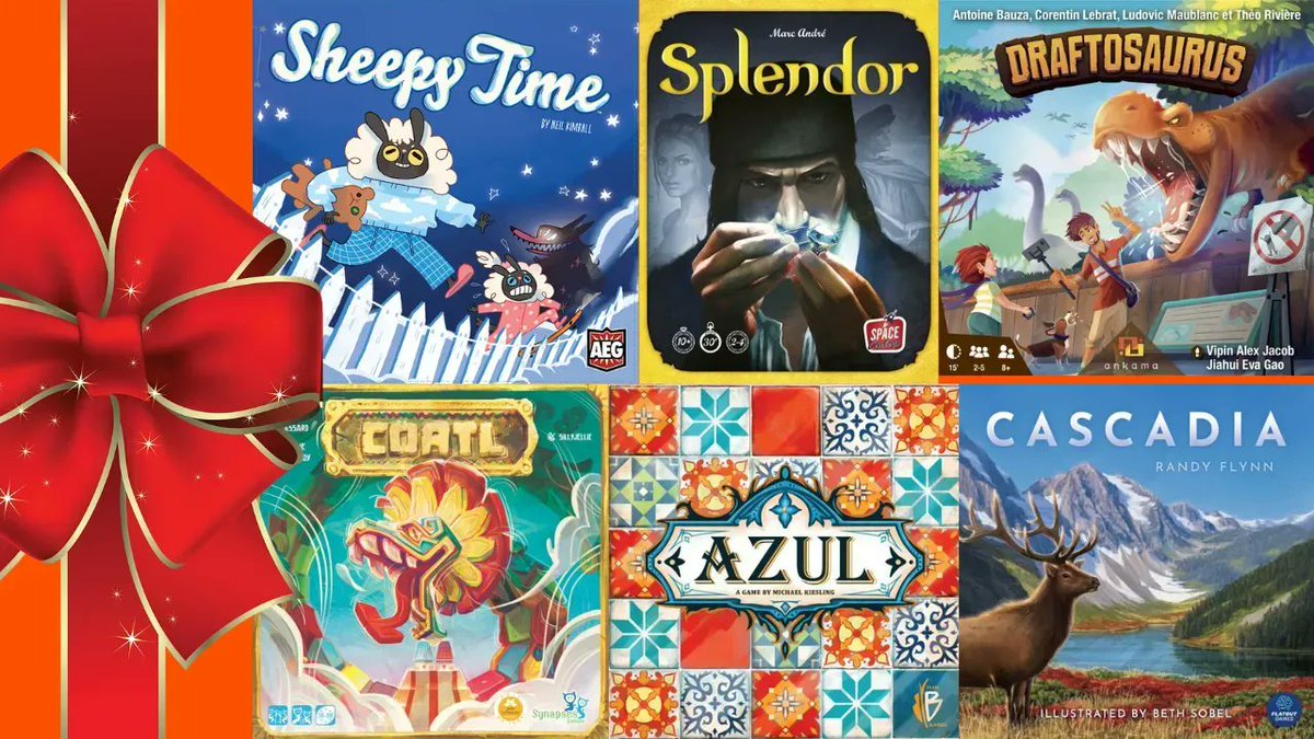 What board games are best for new gamers? In this video, you'll learn about the top 6 games for ages 8 &amp; up: Azul, Cascadia, Cóatl, Draftosaurus, Sheepy Time &amp; Splendor. —WEM

boardgamegeek.com/blogpost/124807 

#boardgames #giftguide #games #review #tabletopgames #gamenight #familyfun