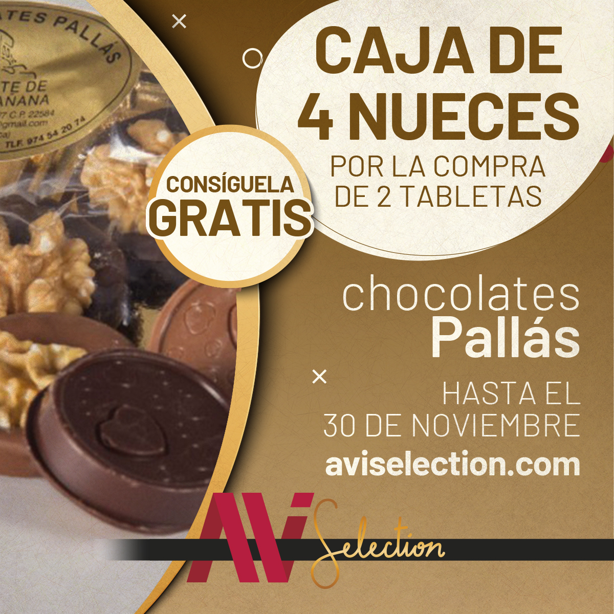 aviselection's tweet photo. Solo hasta el 30 de noviembre, compra 2 #tabletas de #ChocolatesPallás y llévate #gratis una deliciosa caja de 4 nueces.
¡Perfecta para #endulzar los días fríos! 🍫
Consíguela ahora en 👉 https://t.co/W4qwAcDJyV https://t.co/I1QhNo0Gqa
