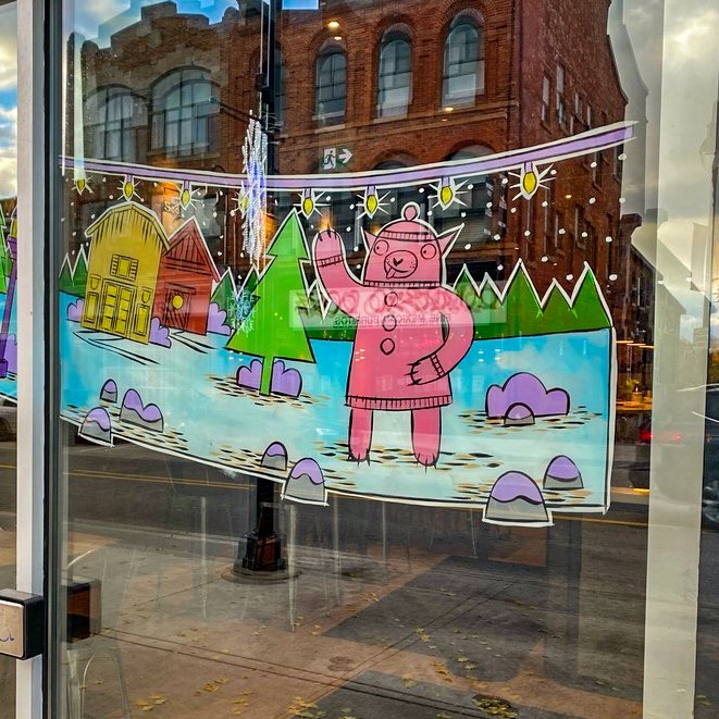 eatlrg's tweet photo. Walking in a brgr wonderland! 🎅 🍔 

Our St. Paul location is looking fresh and festive with a window mural done by https://t.co/Qls96fRvVU 🎄

Check it out!

wonderland!  #StCatharines #burgers #windowart #christmasart https://t.co/cgaq3PPAzf