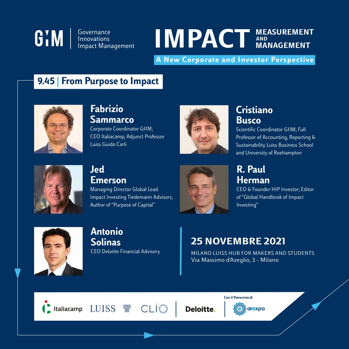 Italiacamp's tweet photo. 1/3 Domani, 25 novembre, ci incontreremo al Milano Luiss Hub per "Impact Measurement and Management”, evento di lancio dell'Osservatorio #GIIM.Pianificare, gestire, misurare e riportare l’impatto sociale e ambientale è la sfida di fronte alla quale si trovano le organizzazioni. https://t.co/dfWWjGnthH