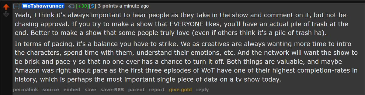 rafe answers a question about pacing which i found to be very interesting in my opinion the first episode especially felt rushed but i talked to a non-book reader who said it felt a little slow so maybe in the end these execs actually helped?