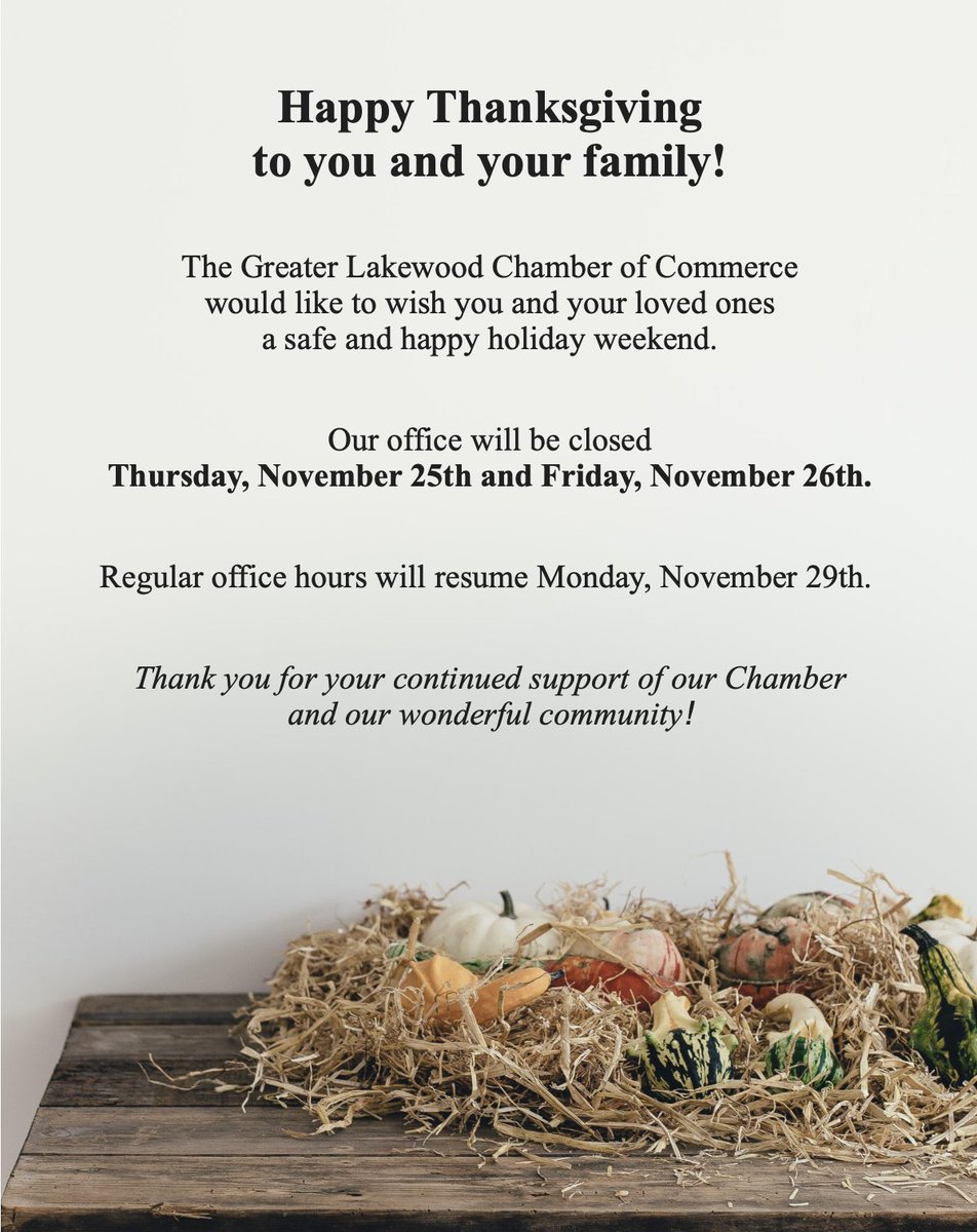 Happy Thanksgiving from the Greater Lakewood Chamber of Commerce!