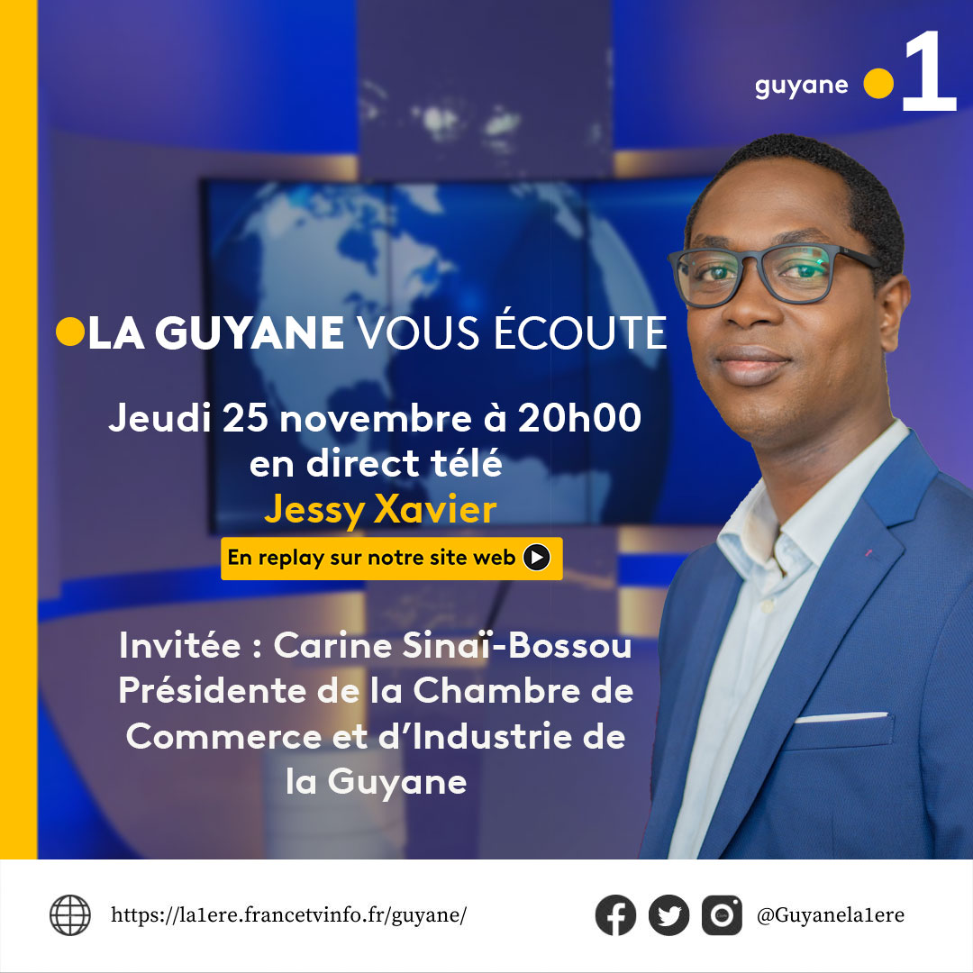 guyla1ere's tweet photo. [La Guyane vous écoute]Quel avenir pour la Chambre de Commerce et d’Industrie de la Région Guyane ? Invitée: Carine Sinaï-Bossou - présidente de la CCIG. Réagissez en direct au +594 694 42 73 07 #guyane #guyanela1ere #LGVE https://t.co/Tw4hMQUTb3