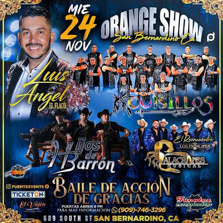 Hoy miércoles 2️⃣4️⃣de noviembre llega a SAN BERNARDINO, CA <a href="/luisangelelfla/">Luis Angel “El Flaco”</a> 🙌
¡¡¡No te lo puedes perder☺️!!! 

<a href="/ItzelFran18/">Itzel Franco</a>
<a href="/fuentes_meely/">Meely Fuentes</a>
<a href="/NinasLuisAngel1/">Las Niñas De Luis Ángel</a>