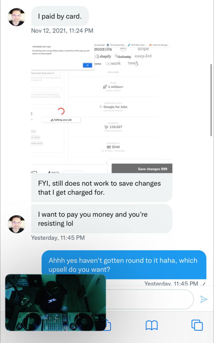 levelsio's tweet photo. Good example in the wild of "it doesn't matter how broken your site is", as long as you have people who want to pay you money https://t.co/kJoZB7t7Df