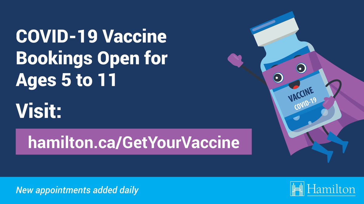 Hey #Hamont .. spread the word!! Effective Nov 25, #PrimaryCarePartners are excited to start offering #CovidVaccine to children 5-11 as well at our David Braley Vaccine Clinic! There is good appointment availability - book your appointment today!! 

hamilton.ca/coronavirus/co…