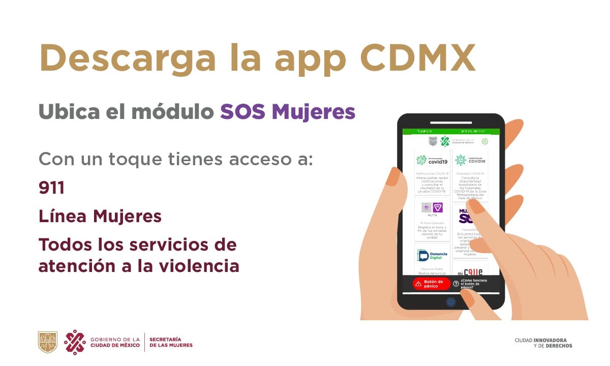 MetroCDMX's tweet photo. Descarga la app CDMX y accede al módulo SOS Mujeres para atención en casos de violencia. https://t.co/sOkHJcnyr3