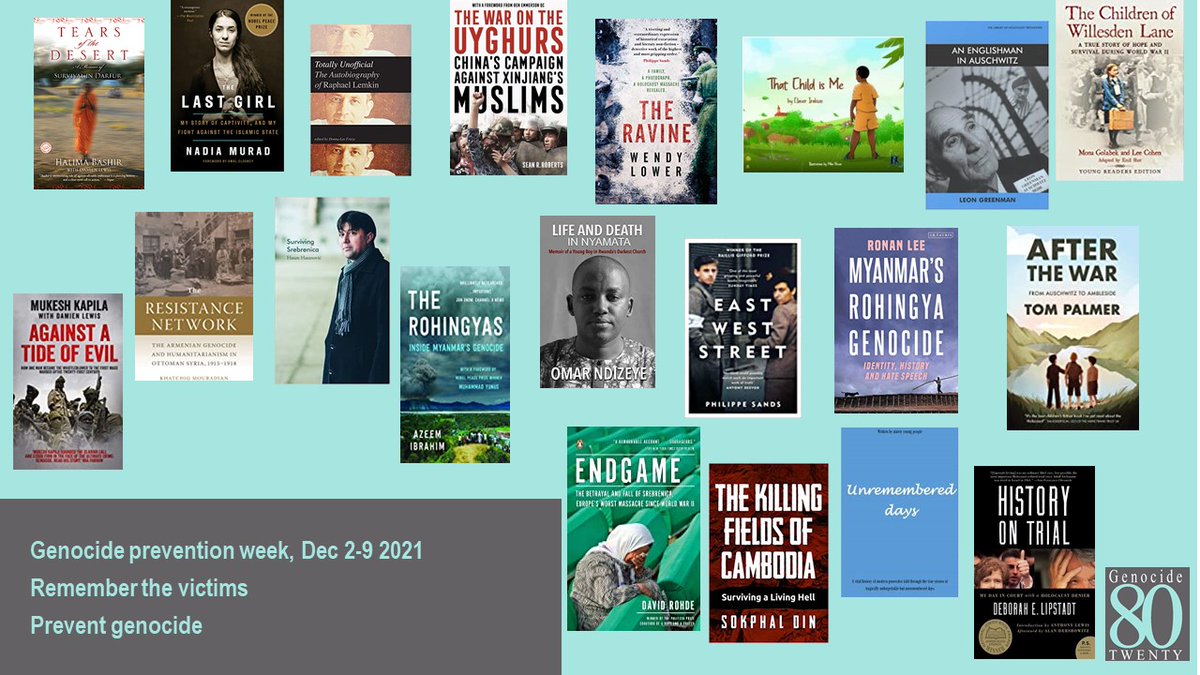 genocide8020's tweet photo. Here's some of the books that we've read that we'd recommend for students and teachers! @tompalmerauthor @mukeshkapila @Ronan_Lee @khatcho @AzeemIbrahim @RohdeD @robertsreport @ClaverIrakoze @philippesands @historybookgrp @srebrenicahasan @Omar_Ndizeye #GenPrevWeek #NeverAgain https://t.co/DIfvjYraxl