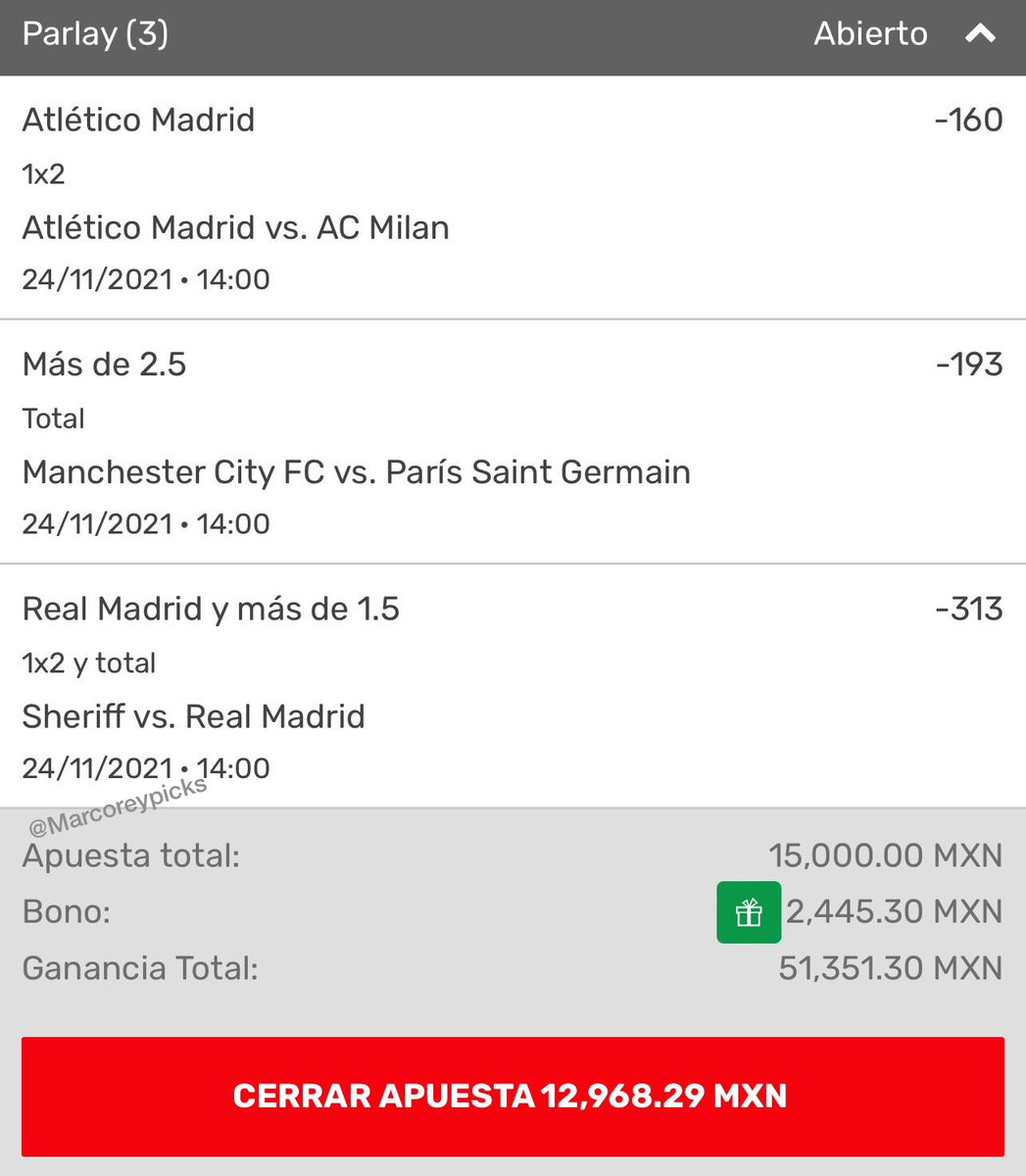 MarcoReyPicks's tweet photo. Nos vamos con este Freepick delicioso para la Champions League. Si se pierde voy a regalar 5 bonos de $1,000 al azar entre la gente que haya dado like y RT a este Tweet. 

¿Me vas a seguir? https://t.co/VPHcHu6FTt