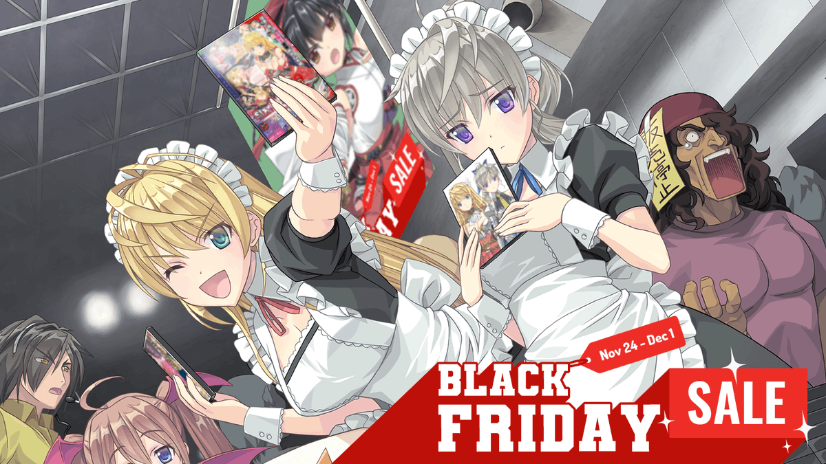 KaguraGames's tweet image. The Black Friday Sale 2021 is here and you can find up to 66% off until Dec 1!

We're giving our fans a chance to win our games during our huge sale! All you have to do is:

① FOLLOW us! (@KaguraGames) 
② RETWEET this tweet! 
③ Enter the giveaway at kaguragames.com/the-black-frid…