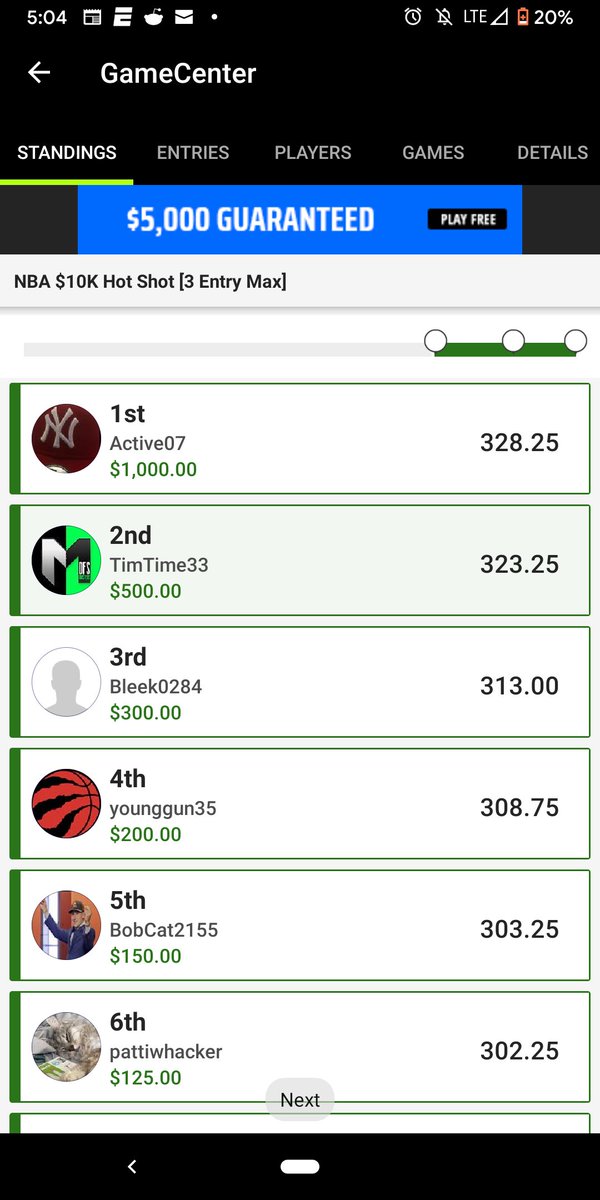 TimTime360's tweet photo. @loughy @JoshEngleman Took 2nd in the $3 3max on Dk last night for $500. My only research was listening to the Strategy Show driving yesterday. Need to switch avatars before my next win, you guys rock! https://t.co/ofpaMCTfZp