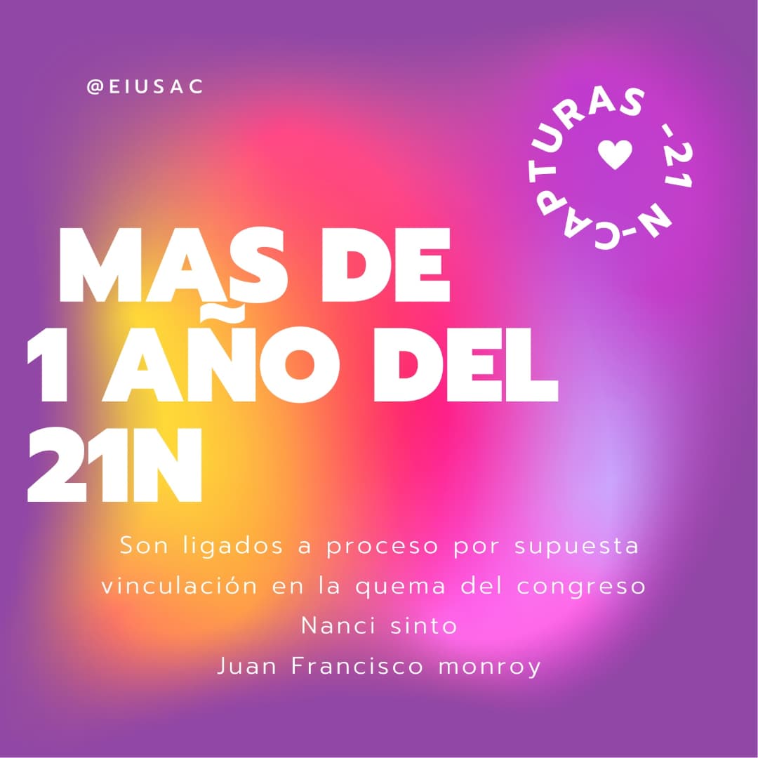 eiusac's tweet image. El Ministerio Público confirma la captura de la activista indígena Nancy Sinto y de Juan Francisco Monroy Gómez. Una mochila, un corte y un suéter son los indicios que la Fiscalía secuestró en los allanamientos. Los vinculan a la quema del Congreso en la manifestación del 21N