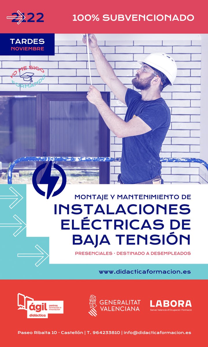 agilcentros's tweet photo. Aún tenemos plazas en los cursos de 🔌 instalaciones eléctricas, 🤖 automatización industrial y megafonia, sonorización y circuito cerrado de TV 📺. 𝗧𝗼𝘁𝗮𝗹𝗺𝗲𝗻𝘁𝗲 𝗴𝗿𝗮𝘁𝘂𝗶𝘁𝗼𝘀, dirigidos preferentemente a personas desempleadas. Inicio en diciembre.

 ☎️ 964233810 https://t.co/5qO55XBGKI