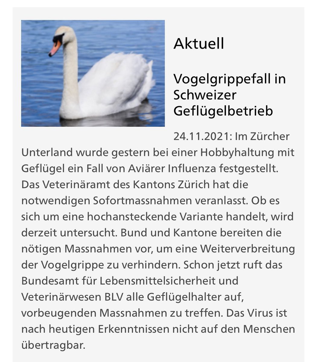 #Vogelgrippefall in Geflügelbetrieb in der Nähe von #Schaffhausen

blv.admin.ch/blv/de/home/ti…