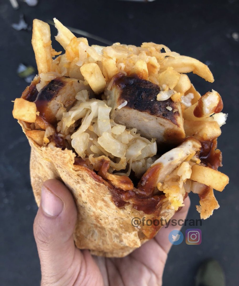 The BVB Burrito (Bratwurst, fries, cheese, curry ketchup and sauerkraut) at Borussia Dortmund (<a href="/BlackYellow/">Borussia Dortmund</a>) 

💶 €5