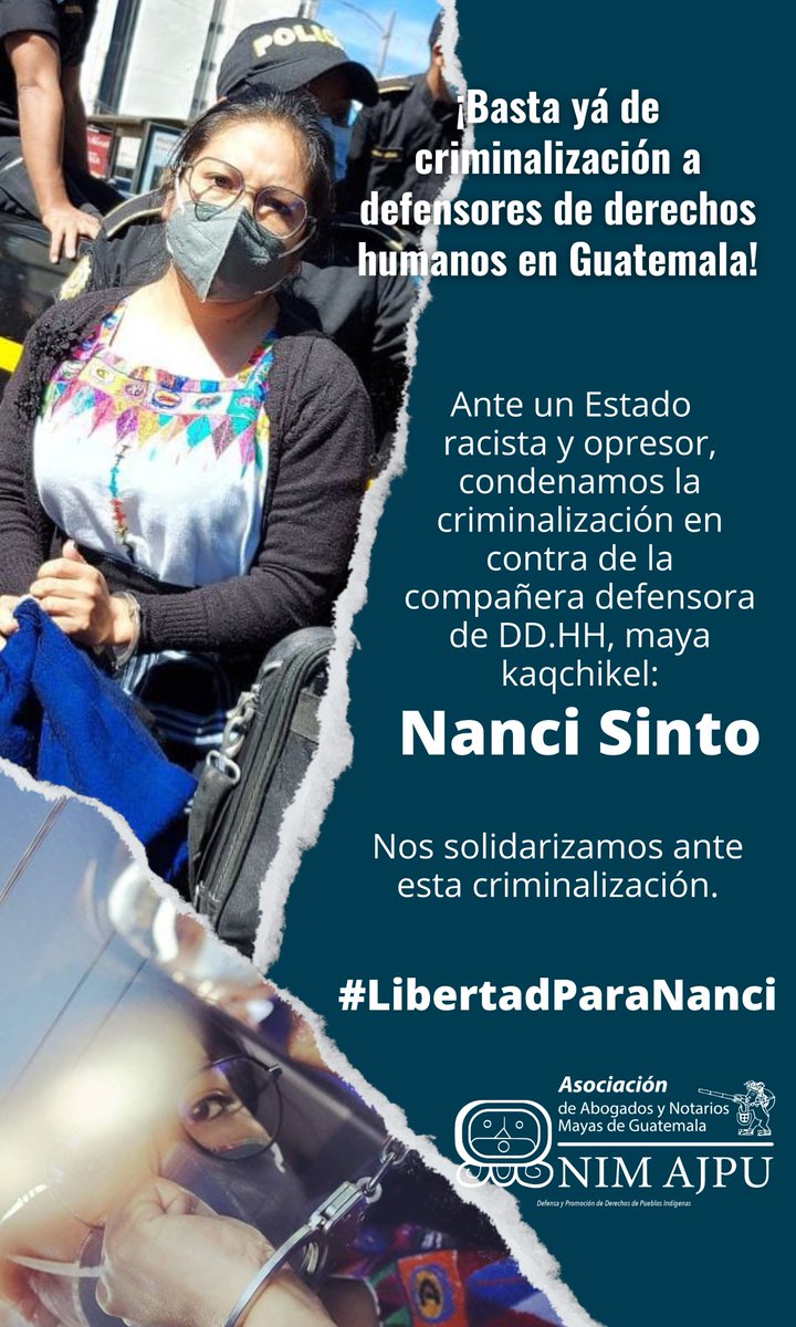 nimajpu's tweet photo. @NanciSinto ejercía su derecho de manifestación el #21N del 2020, donde fue agredida y violentada por las fuerzas públicas.
Un año después, es criminalizada por su supuesta participación en la quema del Congreso.
Así pretenden acallar las voces de quienes luchan por los DD.HH. https://t.co/oVyEkeSppT