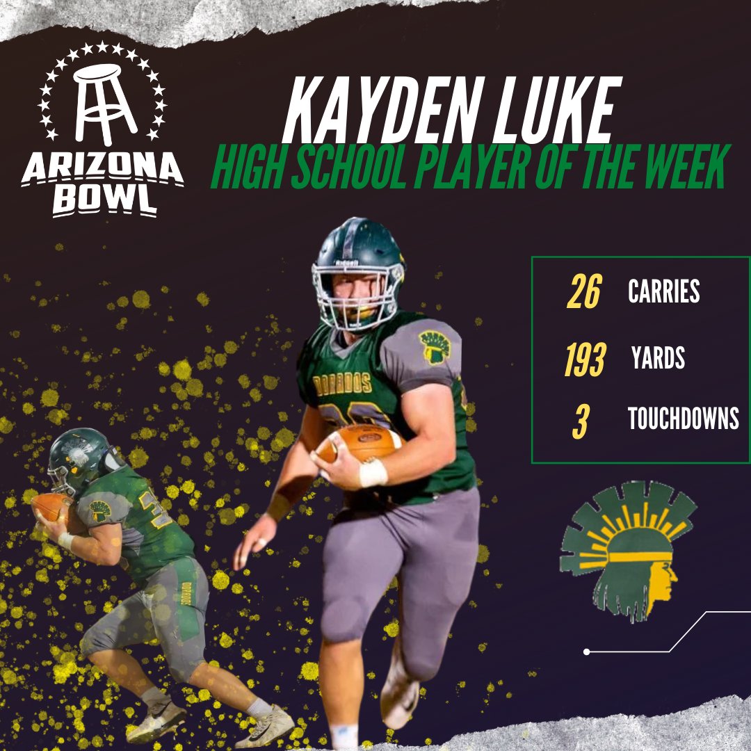 theARIZONABOWL's tweet photo. The postseason stars have broken out, and we couldn't just pick one, so congratulations to our Co-Players of the Week. Serge Gboweiah led the charge for Desert View in a 26-13 win over Millenium, and Kayden Luke powered CDO to an upset win over Lake Havasu. Congrats boys! https://t.co/MB4NOUvkSy