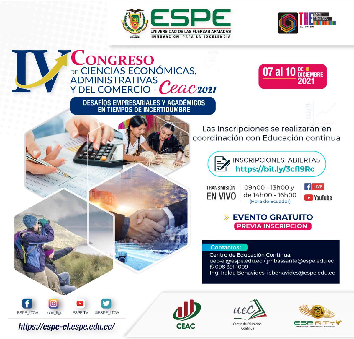 ESPE_LTGA's tweet photo. 📌IV Congreso de Ciencias Económicas Administrativas y del Comercio 2021📌 Instituciones: 👉🏻 https://t.co/24nXwZnBbE https://t.co/h0ky2psuBc