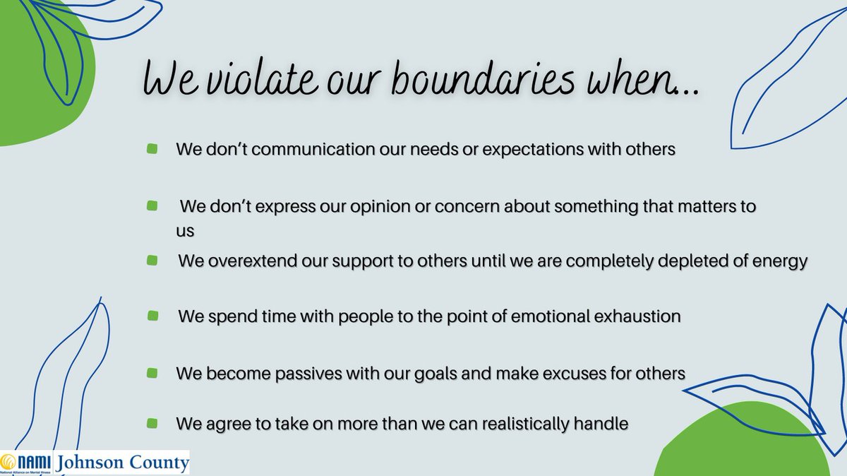 NAMIJCIowa's tweet photo. Establishing boundaries can be challenging, but empowering.

https://t.co/rX5p1TWhDQ

#NotAlone #MentalHealthForAll #MentalHealthMatters #NAMIJC #NAMI #NAMIWalks #Awareness #StopTheStigma #Support #Love #BeKind #Gratitude #SelfLove #Hope #Boundaries #Empowerment https://t.co/oZPSL7VnNy