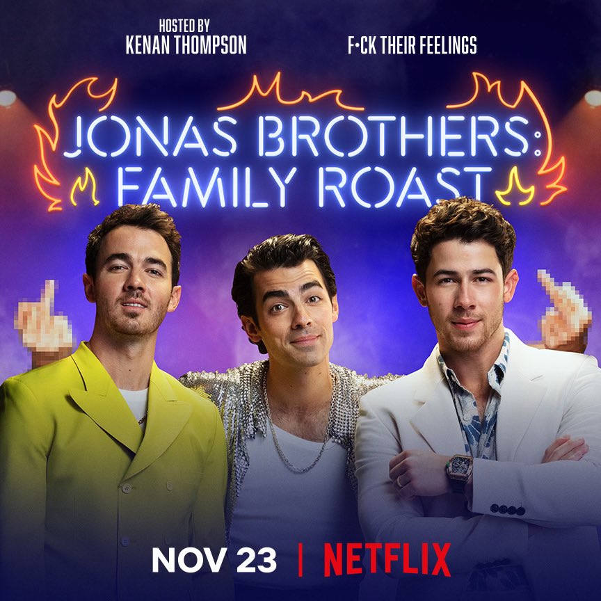 jonasbrothers's tweet photo. #JonasBrothersFamilyRoast is almost here!! Who do you think will bring the best roast?? Watch tomorrow only on Netflix! #ROASTED @NetflixIsAJoke https://t.co/I7e19PpygX