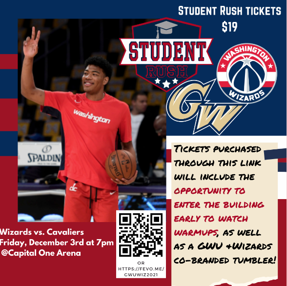 The only way Rui can wave at you during his warmup is if you attend the Student Rush game early entry fan experience! So buy your ticket today!
QR code to purchase tickets is on the image! 

#studentrush #gwu #washingtonwizards #DCAboveAll #earlyentry <a href="/washwizards/">Washington Wizards</a> <a href="/GWtweets/">GW University</a>