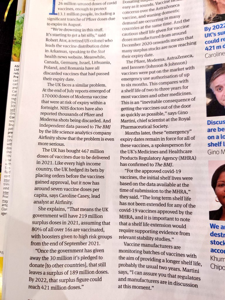 ZubyMusic's tweet photo. Looking through this week's copy of the BMJ (British Medical Journal).

Most Western countries have a huge oversupply of C19 shots that are due to expire soon...

In the UK alone, the government ordered 7 DOSES PER PERSON (including kids) for 2021. 🤨 https://t.co/rhsovZyaif