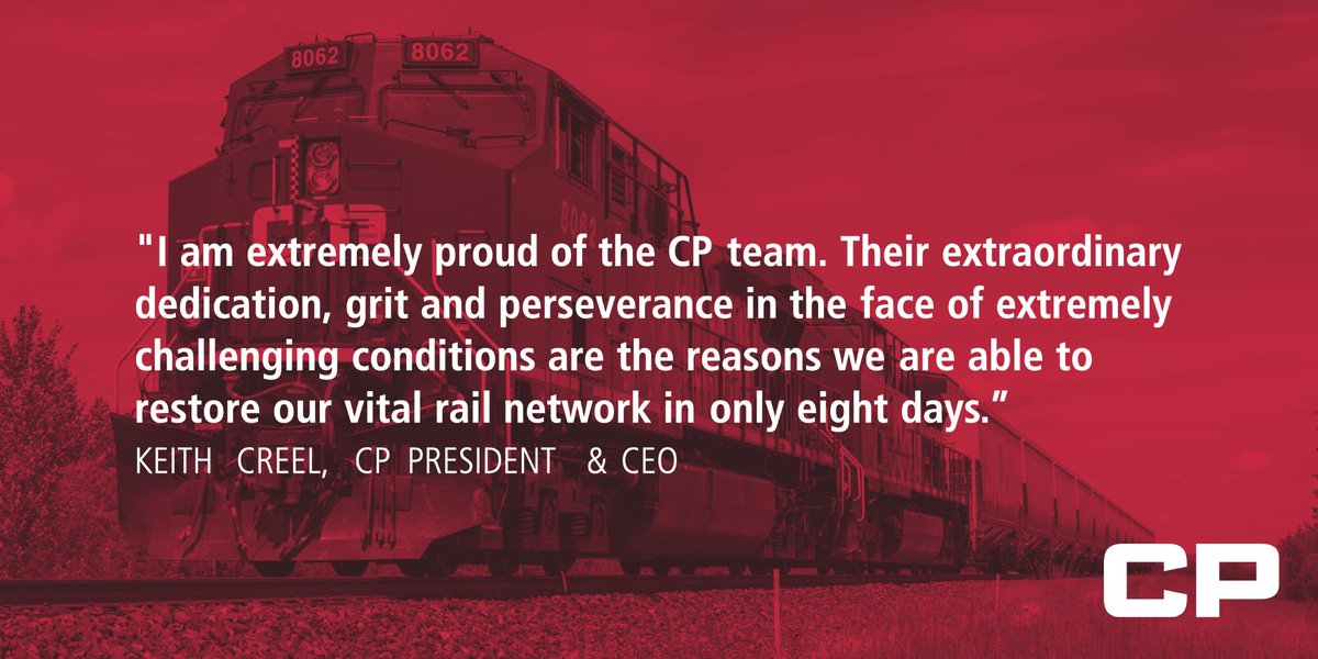 Canadian Pacific to reopen B.C. rail corridor Tuesday; important work ahead to rebalance supply chain. bit.ly/2ZgtBhs