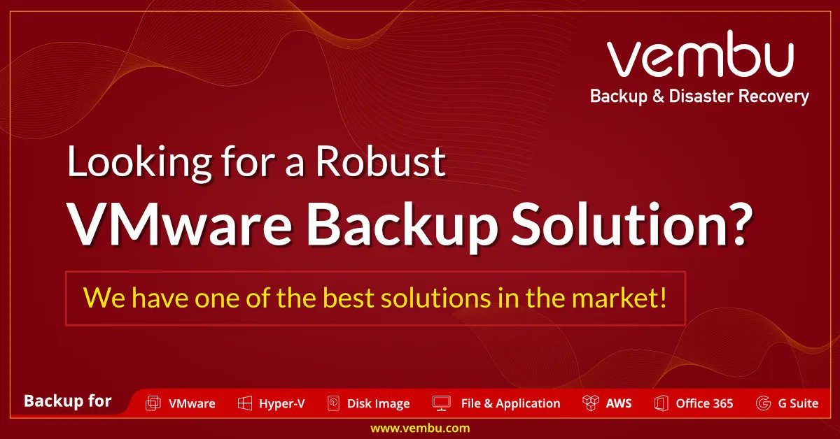 vembutech's tweet photo. Try our Free & Fully featured VM Backup upto 10 VMs with Vembu BDR Suite. High performance, Data Quality, Hybrid Deployment and much more. https://t.co/85dRe0rxnP
#vmware #dataprotetion #vembubdrsuite https://t.co/OmCU5eGSXg
