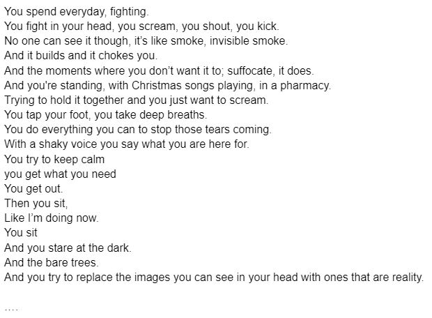 patrickmwlynch's tweet photo. I write to pull punches and divest into the darkest but most beautiful places. I began writing because I wanted to explore those emotions and maybe help others see that it is okay to explore too, as long as you find ways to come back up for air. 
Sit, Stare, Scream, Pt 1 and 2. https://t.co/usi8NMpKy6