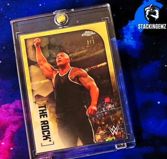 SCUncensored's tweet photo. The Superfractor from 2020 @topps Chrome of @TheRock has been pulled and posted on Instagram: https://t.co/zkDuwr1ah3