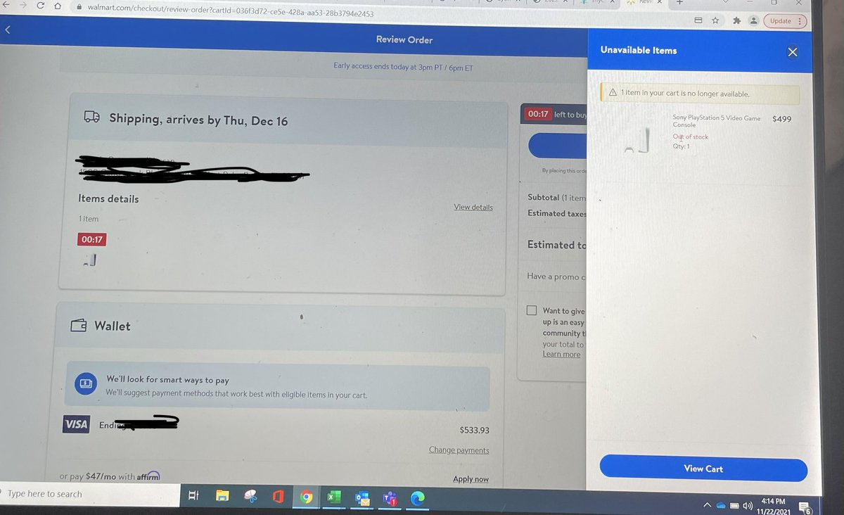 JP_TSA's tweet photo. @PS5StockTracker I get too it and it gave me this I am so freaking pissed https://t.co/S8I6RVLkSJ