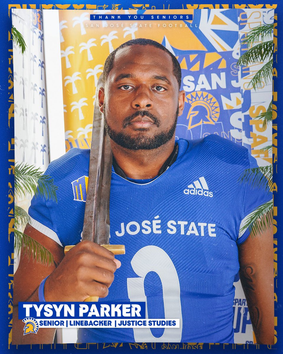 SanJoseStateFB's tweet photo. Thank you, seniors 🤝

⚔️ @TysynParker 
🏈 Linebacker
🎓 Justice Studies

#SpartanUp | #ClimbTheMountain https://t.co/USkAIYaRRZ
