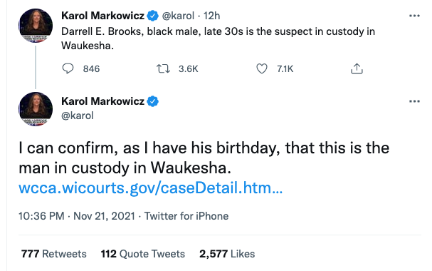 If you're seeing some lunacy about a person of interest who was detained re: Waukesha, here's a brief window into how the right-wing disinfo machine works. It starts with Andy Ngo, of course. First, another reporter—not Andy—does the actual work of finding the POI's record. 1/x