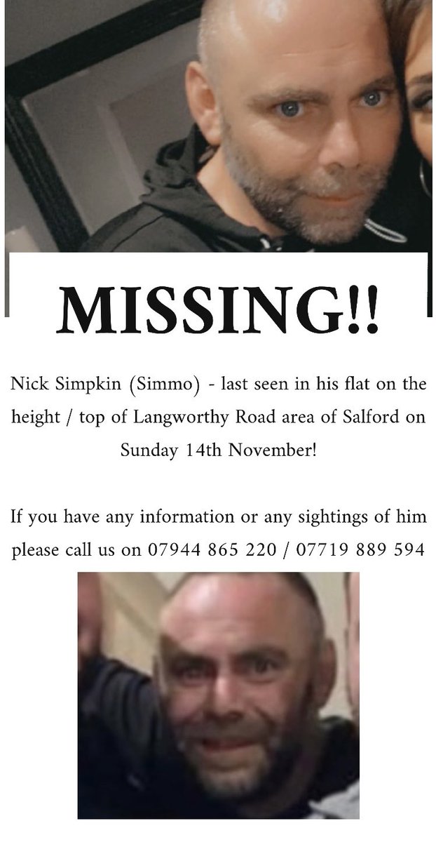 yates_96's tweet photo. @gmpolice @GMPSalford We need a report shared on this! Simmo has been missing for 8 days now and everybody is out of our minds worrying about him! His phone was last pinged in Oldham on Sunday 14th November @ 19.30pm! Let’s get a Salford lad home where he belongs! 🙏🏼🙏🏼 https://t.co/zyDspSAOx8