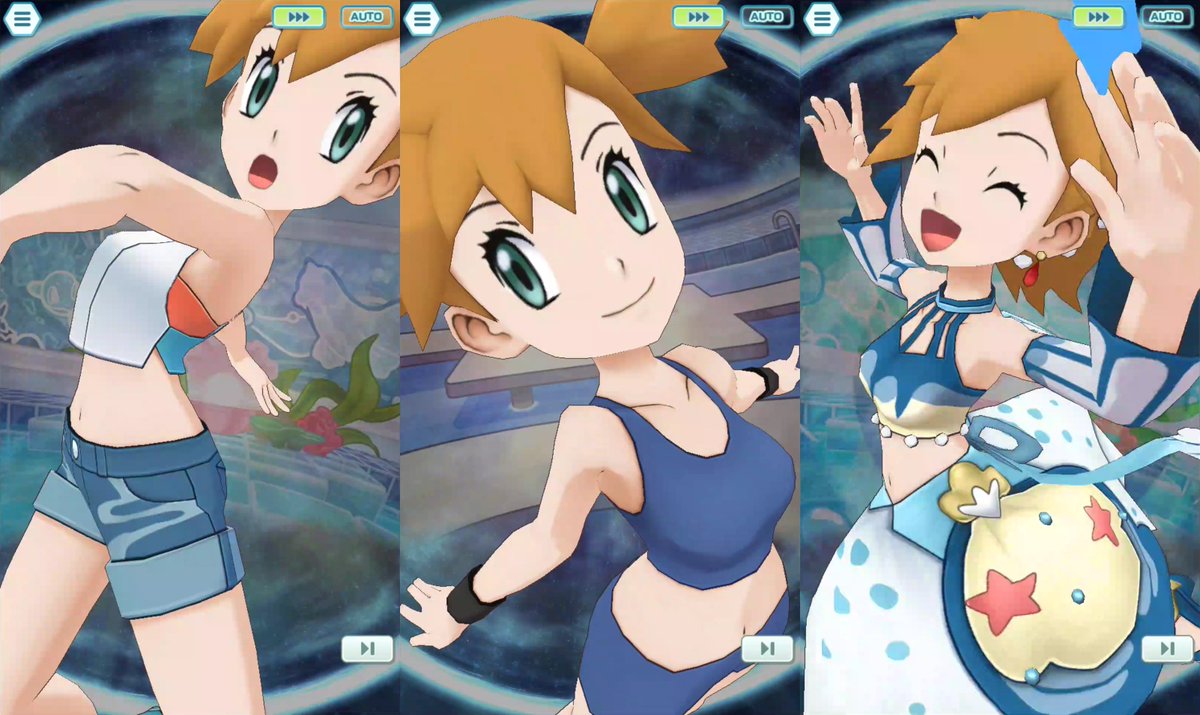 MistyMemorial's tweet photo. Cerulean Gym from Fire Red/Leaf Green and Let's Go appear in the background when Misty runs her Sync Move in Pokémon Masters EX. https://t.co/vvQs3kE5au