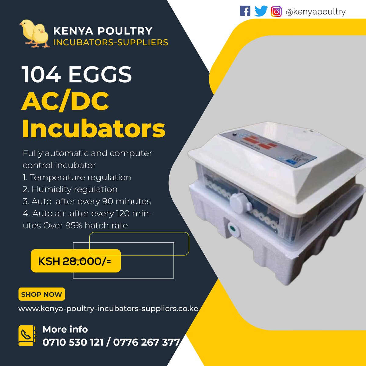 Kenya Poultry Incubators Suppliers 
Call us on 0710 530 121
Dealers In: 
1. Eggs Incubators
2. Cages &amp; Housing
and other poultry items
Mauricio Pochettino USSD  Mauricio Pochettino Khaligraph Jones Sonko