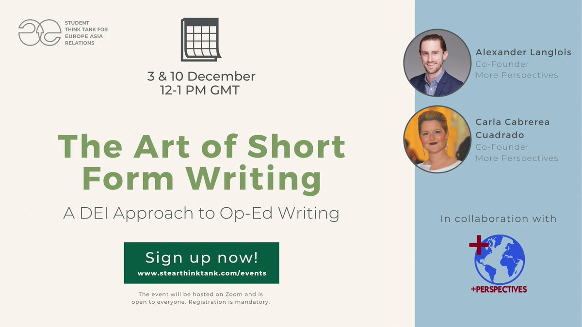 Don't forget to sign up for this amazing event on "The Art of Short Form Writing" in coop w/ <a href="/MorePersps/">+Perspectives</a> !

🗓️ 3 &amp; 10 December, 12-1 PM GMT