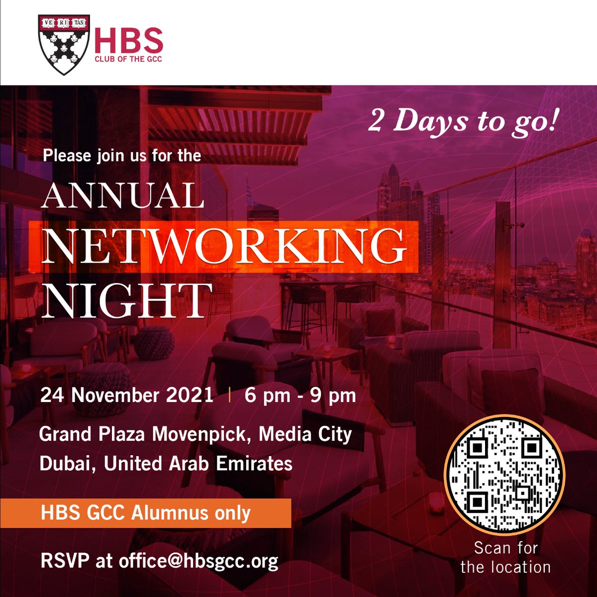 2 days to go for the HBS Club of the GCC Annual Networking Night! 

Join us for the exclusive networking night for the HBS Club of the GCC alumni on November 24th from 6 pm to 9 pm.

#HBSCluboftheGCC #networkingnight #togetherwegrow #physicalevent #networking #Dubai