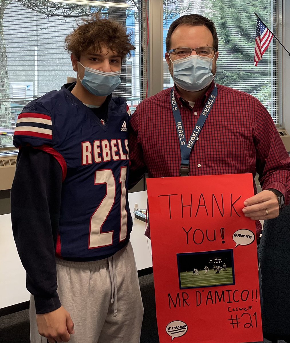 principaldamico's tweet photo. Football players showing their gratitude for the staff today. 

Honored that this guy thought of  me! @jason56782791 

@NFSports @RebelsNf @NFHSRebels https://t.co/W0nO9dM7Vy