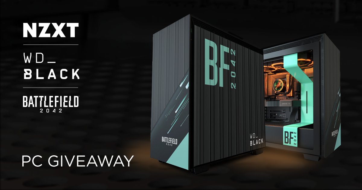 We teamed up with @WD_BLACK to celebrate the launch of #Battlefield2042! Retweet and click the link below for a chance to win a custom-wrapped PC with Battlefield 2042 worth over $4,000 - or one of two 1TB SN750 SSD's and Battlefield 2042 game codes! 🎉 nzxt.co/battlefieldpc