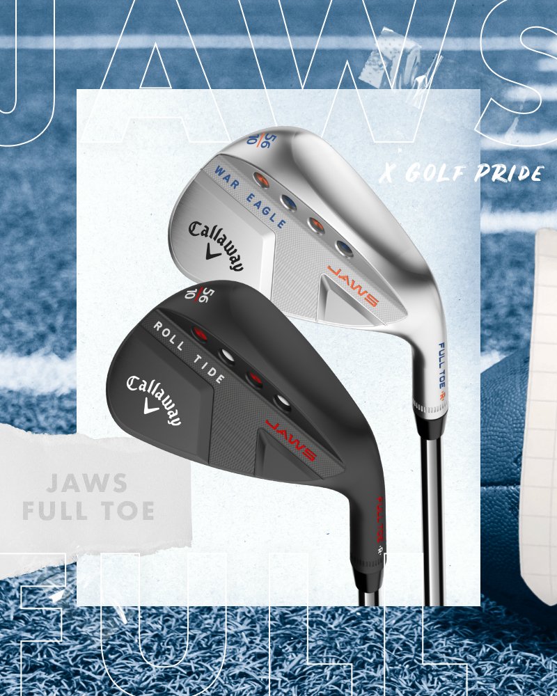 CallawayGolf's tweet photo. GIVEAWAY! We've teamed up with our friends at @golfpridegrips to celebrate "Rivalry Week" by giving you a chance to win a custom JAWS Full Toe wedge, designed by @TarantoAnthony. 🙌
 
TO ENTER:
🏈 FOLLOW @callawaygolf &amp; @golfpridegrips
🏈 RETWEET
🏈 REPLY w/ your favorite Team https://t.co/tBYIzGBydD