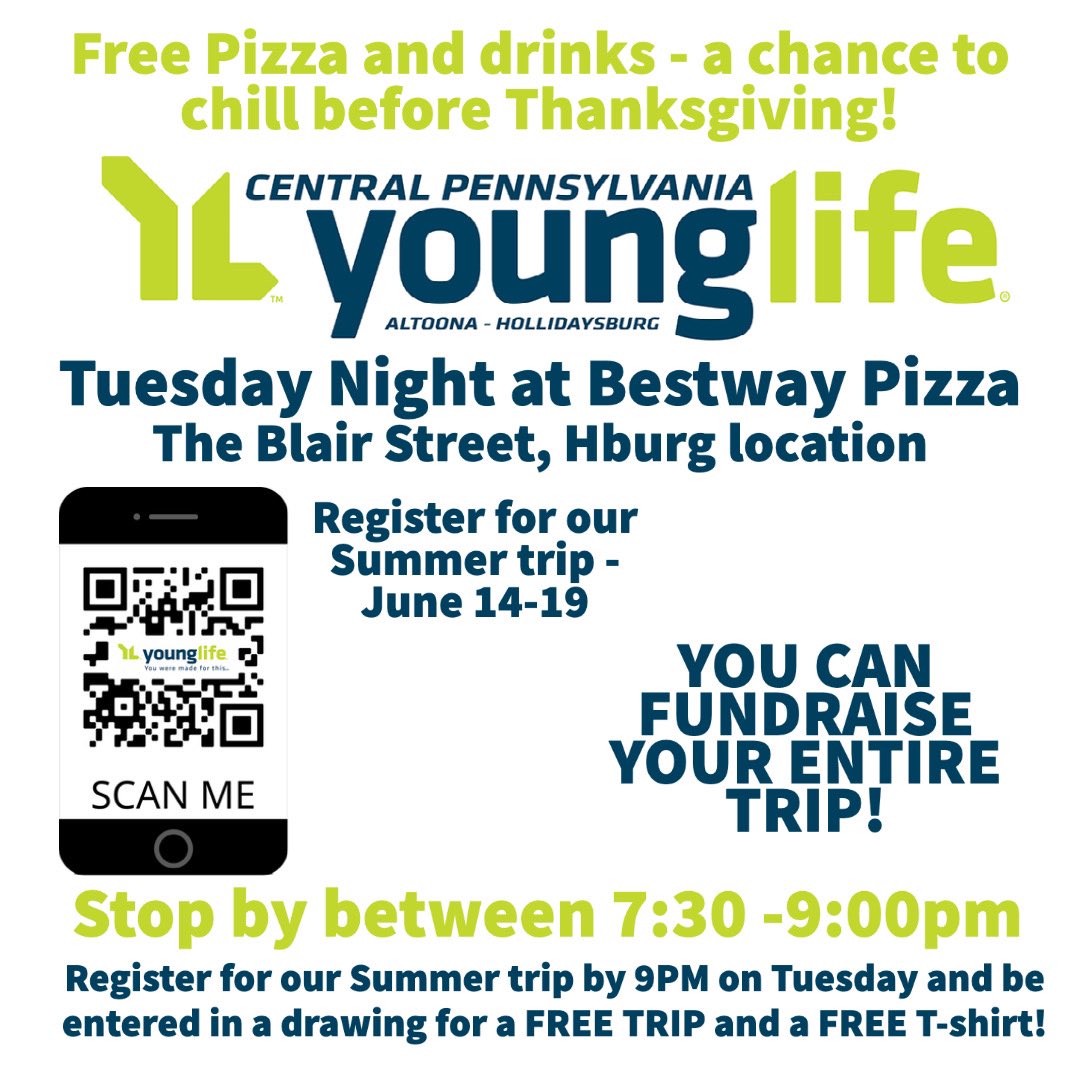TimOBrienYL's tweet image. Lock in your Summer Trip - and maybe get it for FREE!  Come enjoy some pizza with us Tuesday night.