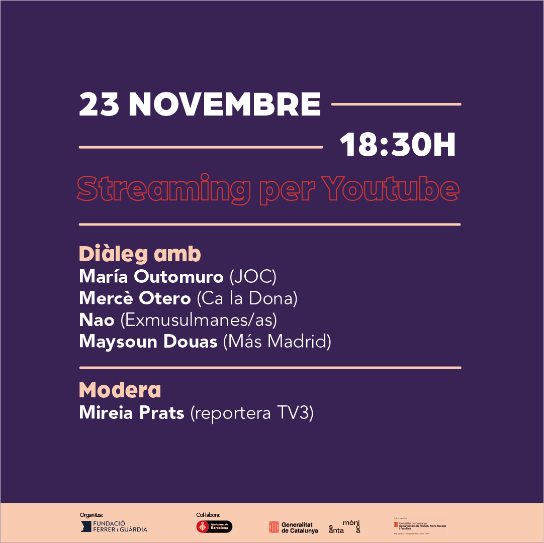 ⁉️Quina relació tenen els feminismes i la laïcitat? 

Aquest dimarts a les 18:30h conversem amb 4⃣ dones compromeses amb la igualtat de gènere des de diferents creences i visions

🔸Mercè Otero
🔸@MaysounDouas 
🔸María Outomoro 
🔸@naobhch 

📺 bit.ly/FeminismesiRel…
