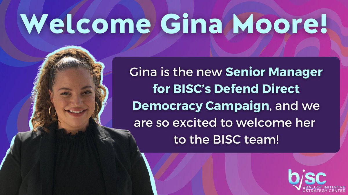 BallotStrategy's tweet image. Welcome to the BISC Team, Gina Moore!!

We are so excited to welcome Gina, our newest BISCuit and the Senior Manager for BISC’s #DefendDirectDemocracy Campaign.

Learn more about Gina through the link in our bio! 🥳