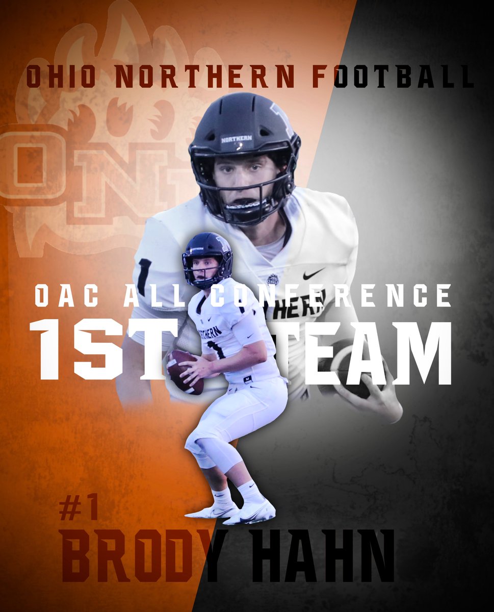 OhioNorthernFB's tweet photo. Senior Brody Hahn has been named All-OAC First Team.  @BrodyHahn_ 

Brody is a business major from Louisville, Ohio (Louisville High School)
🐻‍❄️⚫️🟠 https://t.co/bS0t3QmGHD