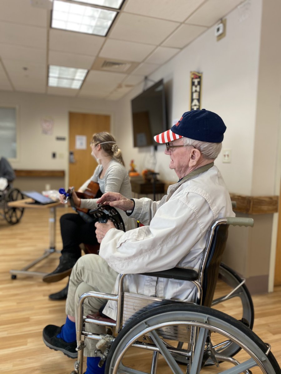 THVCpride's tweet photo. Today, we tapped our toes and sang along to Grand Ole Opry classics, did some songwriting, and tried our hands at playing new instruments. Maggie, a music therapist from @bgcarenav, is helping us promote self expression, cognitive stimulation, and connection through music! ❤️🇺🇸🎶 https://t.co/4091B9pcPk