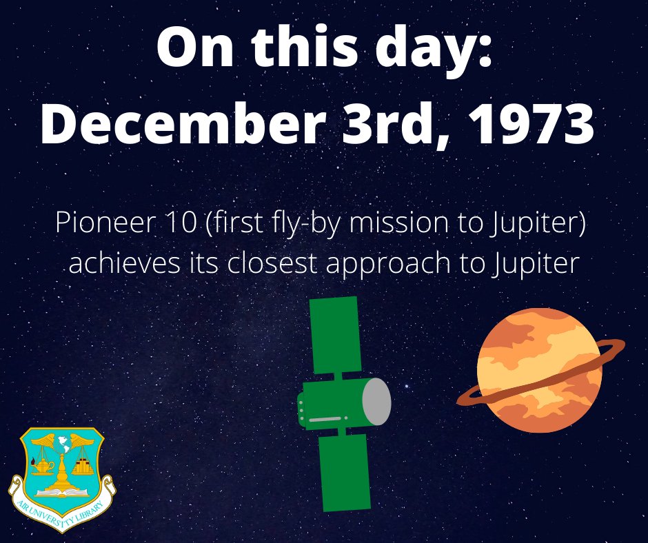 Air University Library on Twitter: "On this day in 1973, Pioneer 10, the first mission to Jupiter, reached its closest approach to the planet. It continued transmitting data until January 23, 2003!