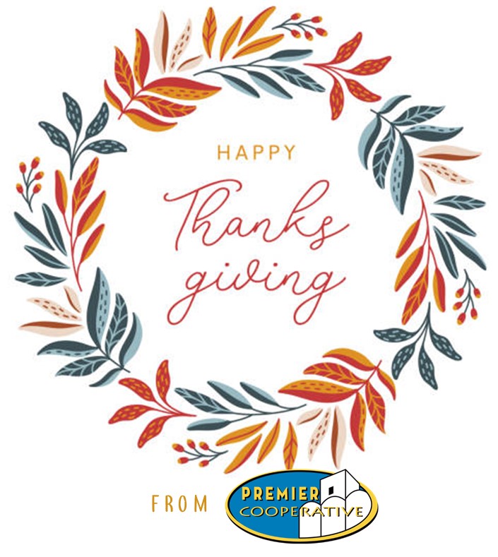 PremierCoop's tweet photo. All Premier Cooperative locations will be closed on Thursday, 11/25 and Friday, 11/26 for Thanksgiving. The market will close at noon on Friday, please call 217-355-1983 to sell grain that day. Please let your location know in advance, and we will make arrangements to be open. https://t.co/K817BbOQpA