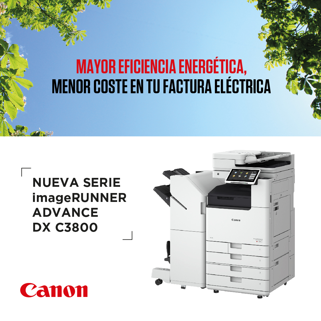 ¿Te preocupa la factura de la luz? 💡
Llega la imageRUNNER ADVANCE DX C3800.

¡Mayor eficiencia energética, menor coste en tu factura eléctrica!