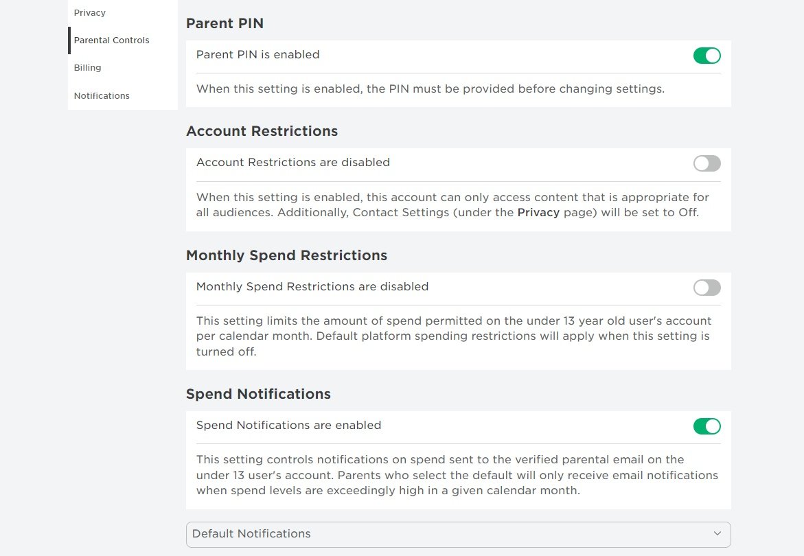 Bloxy News on X: A new Parental Controls section has been added to the  Roblox Settings page, along with two new Settings to help Parents control  their child's spending (available for accounts <
